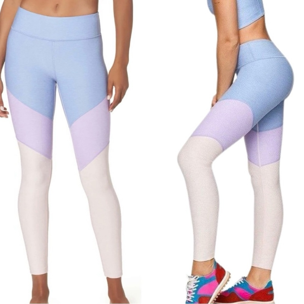 NWOT Outdoor Voices 7/8 Color Block Lilac Lavender Blue Leggings Size S